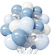 Dusty Blue Balloons, 50pcs 12 inch Dusty Blue Light Blue and White Transparent Balloons for Baby ...