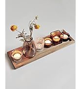 SHMILMH Glass Tealight Votive Candle Holders and Small Vase with Rustic Wooden Tray for Fall Tabl...