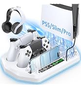 Cooling Station with Controller Charger for PS5/Slim/Pro, PlayStation 5 Vertical Stand for Disc &...