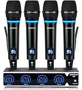ZERFUN 4 Channel Rechargeable Wireless Microphone System, Pro UHF Metal Handheld Wireless Microph...