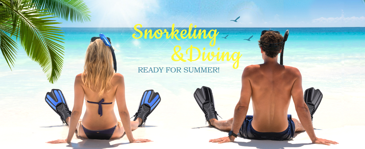 Mask Fin Snorkel Set with Adult Snorkeling Gear Diving Mask Dry Top Snorkel and Dive Flippers