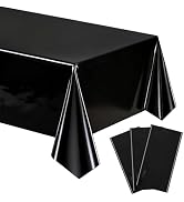 mwellewm 3Pcs Black Tablecloth 54 * 72 inch Plastic Shiny Disco Table Cloth Disposable Foil Table...