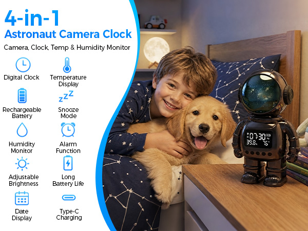 4-in-1 Astronaut Camera Clock