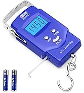 Dr.meter Fish Scale - PS01 110lb/50kg Backlit LCD Display Digital Scale with Built-in Measuring T...