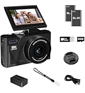 5K Digital Camera for Photography with WiFi, 75MP Ultra HD Vlogging Camera for YouTube with 3" 18...