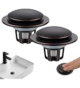 2 Pack Bathroom Sink Stopper,Oil Rubbed Bronze Pop Up Sink Drain Stopper with Hair Catcher and St...