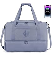 WANDF Travel Duffel Bag with Wet Pocket & Shoe Compartment, 18x14x8 Personal Item Bag with USB Ch...