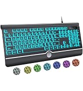 KOPJIPPOM Computer Wired Keyboard, Large Print Backlit Keyboard with Wrist Rest, 7-Colors Backlit...