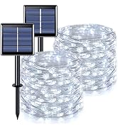 JMEXSUSS Total 400 LED White Solar Christmas Lights Outdoor Waterproof, 2 Pack 66ft Solar String ...