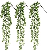 RAINFLOW Fake Hanging Plants Artificial Decor - 3PCS String of Pearls Plant Artificial Hanging Pl...