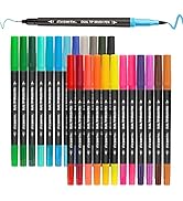 FIXSMITH Dual Brush Marker Pens - 24 Colored Art Markers, Fine Point & Brush Tip Water Based Mark...