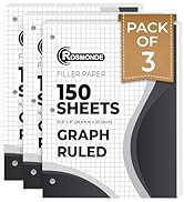 Rosmonde Graph Paper 3 Pack, 450 Sheets, 4x4 Grid Paper, 8" x 10.5", 3 Hole Punched, Notebook Pap...