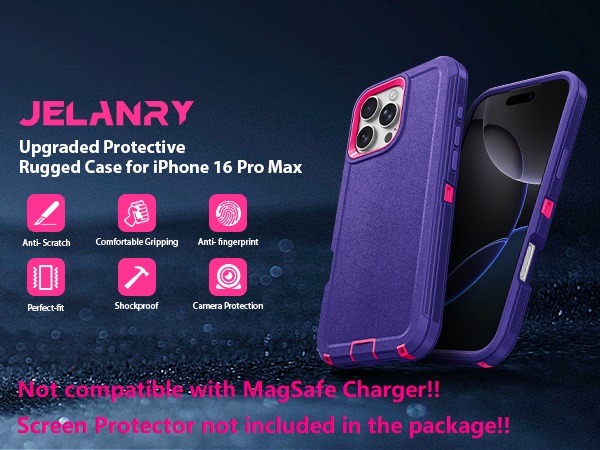 Jelanry iphone 16 pro max phone Case Heavy Duty Rugged Dual-Layer Protection Shockproof Dropproof