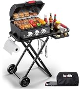 Laudlife 3-Burner Portable Gas Grill with 30,000 BTU, 320 SQ.IN Detachable Propane Grills, Non-St...