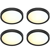 JULLISON 5 Inch Black Flush Mount Ceiling Light 5CCT Selectable LED Edgelit Slim Surface Mount Do...