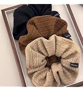TUCEWP Scrunchies for Women's Hair 3Pcs Brown Camel Black Knit Scrunchies for Long Thick Curly Ha...