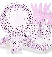Gudvilla 168PCS Purple and White Plates and Napkins Party Supplies,Purple Plates Disposable Serve...