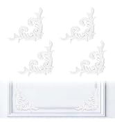 INCREWAY 4PCS Leaf Shape White PVC Corner Wall Molding 5.3" Hollow-Out Design French Style Medall...