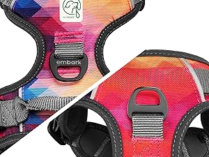 Front and Back D-rings The back leash attachment and neck padding safeguard your dog's trachea