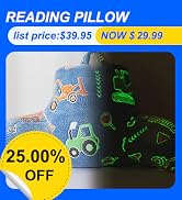 Holawakaka Boys Glow in The Dark Construction Truck Reading Pillow, Backrest Pillow with Excavato...