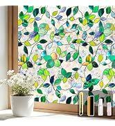 Finnez Stained Glass Window Film, Decorative Rainbow, Green, 17.5" x 78.7" | Privacy Film, Window...