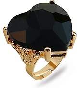 Mnyixsi Fashion Multi Color Big Crystal Heart Ring for Women, Open Adjustable Design Colorful Thi...