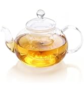 Glass Teapot 600ml/20.3oz with Removable Infuser Stovetop Safe Glass Tea Kettle Loose Leaf and Bl...