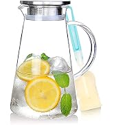 SUSTEAS 2.0 Liter 68oz Glass Pitcher with Lid, Easy Clean Heat Resistant Glass Water Carafe with ...
