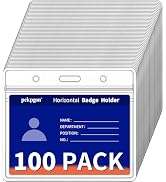 PCKPGON 100 Pack Horizontal ID Badge Holder, Clear Plastic Lanyard Key Card Holders, Work Name Ta...