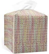 Tissue Box Cover, PU Leather Square Tissue box Holder with Woven Pattern, Cube Tissue Box Covers ...