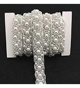 FQTANJU 3 Yards 15mm White Beaded Crystal Rhinestone Applique, Rhinetones Trim for Dress, Bridal ...