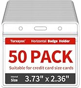 Turxayox 50 Pack Horizontal Clear Name ID Badge Holder for Lanyards