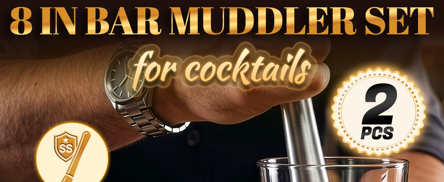 Stainless steel cocktail muddler for home and bar use