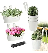 MADHOLLY 6Pcs Railing Planter with Drainage - 10.8" & 5.1" Bucket Pots for Balcony Railing, Metal...