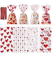Aegero Valentine's Day Cellophane Treat Bags, 120pcs Trick or Treat Goody Bags with 140pcs Twists...