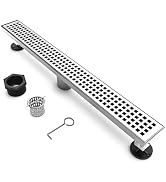BARONAGE 24 Inch Linear Drain Shower Rectangular Floor Drain with Removable Square Hole Cover and...