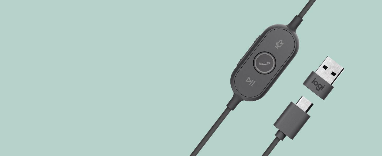 zoom on the inline controls of zone 750 wired on-ear headset with noise-cancelling microphone
