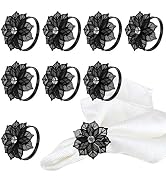 BEAVOING Pack of 18 Napkin Rings Alloy Hollow Out Flower Napkin Holder Dinning Table Napkin Ring ...