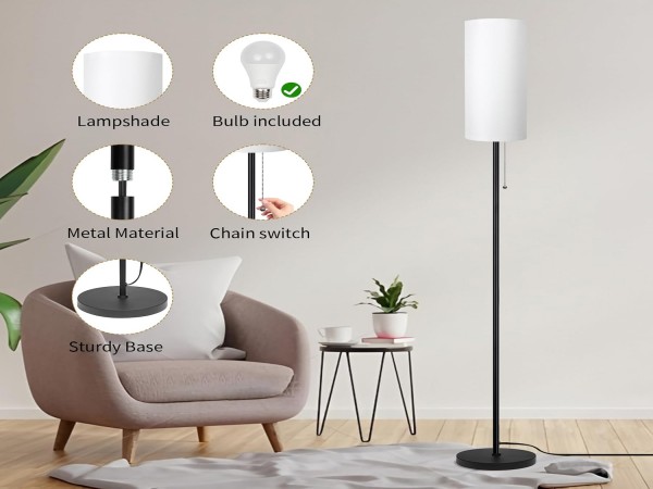 Floor Lamp Living Room Modern Standing Lamps Lampshade Minimalist Tall Lamp Chain Switch