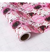 ZINTBIAL Floral Wrapping Paper Roll - Purple Rose Design, 17 Inches x 16.5 Feet, Gift Wrap for We...