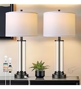 QiMH Touch Control Table Lamps Set of 2 with USB Ports, 3-Way Dimmable Bedside Lamp for Living Ro...