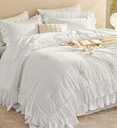 Litanika Full Size Comforter Bedding Set 7 Pieces, White Ruffle Shabby Chic Farmhouse Bed in a Ba...