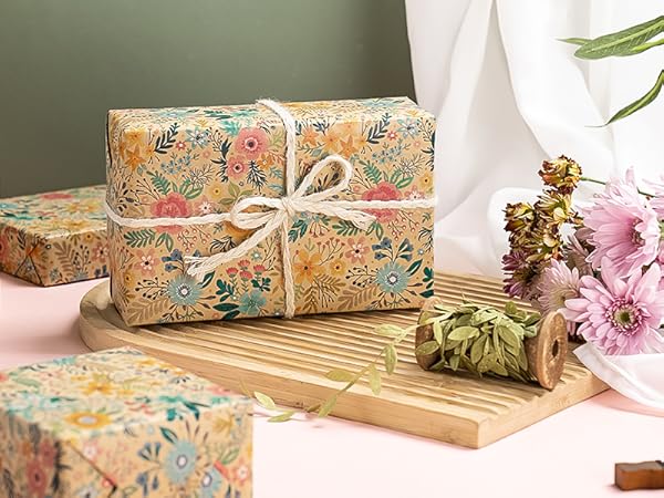 WRAPAHOLIC Kraft Floral Wrapping Paper