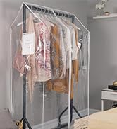 Clothes rack cover for garment rail transparent covering for open closet with full length zipper