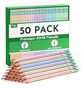 Taja 50 Pack Wood-Cased #2 HB Pencils, Bulk Pre-Sharpened Pencils with Top Erasers, Perfect for S...