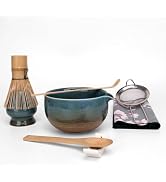 Joyscale Matcha Whisk Set, Matcha Bowl with Spout 8 Pcs Matcha Kit Set(Kiln Blue) for Making Brea...