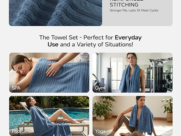 Large Blue Bath Towel Set of 2