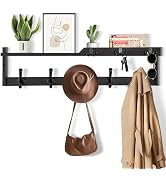 29'' Coat Rack Wall Mount with Shelf, Coat Hanger Wall Mount with Key Hooks and Mail Holder, Wood...