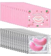 Vienflona 30 Pairs Eye Masks & Lip Mask, Pink Under Eye Patches for Puffy Eyes, Bachelorette Part...
