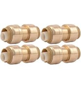 SharkBite 1/2 Inch Coupling, Pack of 4, Push to Connect Brass Plumbing Fitting, PEX Pipe, Copper,...